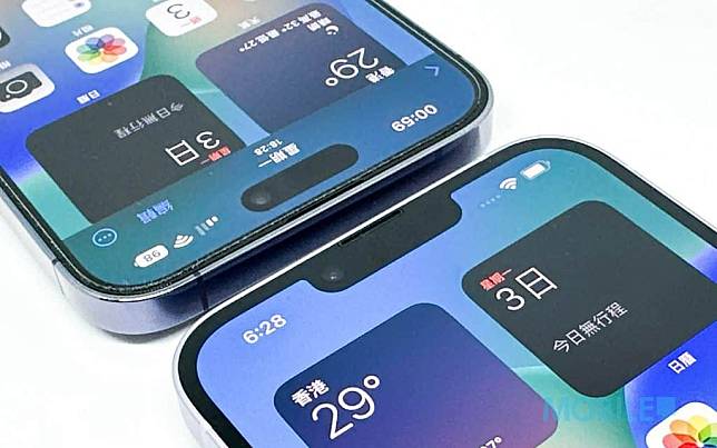 ▲ 收細版 Face ID 凹屏（右下）大小與動態島（左上）仍有距離，但佔位已可接受