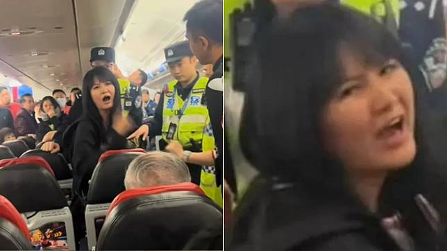 中國女乘客在航班上咆哮鬧事，導致班機延誤超過1小時起飛。翻攝自X
