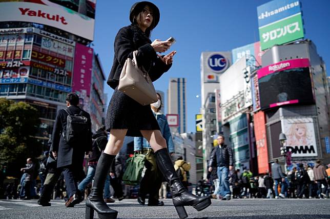 日本東京2月14日街景。（美聯社）