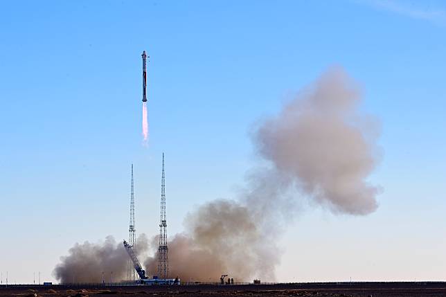 A modified ZQ-2 Y-1 carrier rocket carrying two test satellites blasts off from a commercial space innovation pilot zone in northwest China, Nov. 27, 2024. (Photo by Wang Jiangbo/Xinhua)