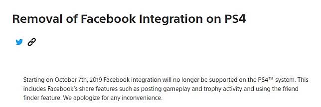PS4 取消 Facebook 連結功能  不再提供FB 分享截圖與FB尋找好友