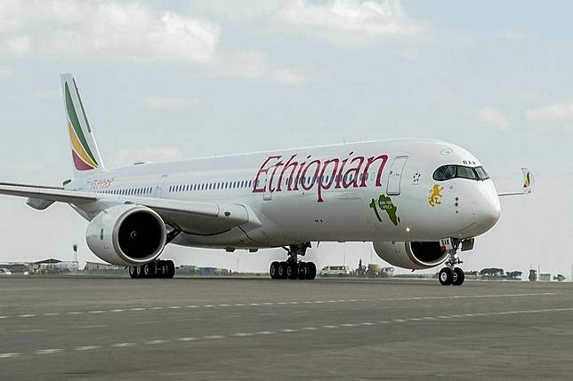 The passenger plane A350-1000, named &ldquo;Ethiopia: Land of Origins,&rdquo; lands at the Bole International Airport in Addis Ababa, the capital of Ethiopia, Nov. 5, 2024. (Xinhua/Michael Tewelde)