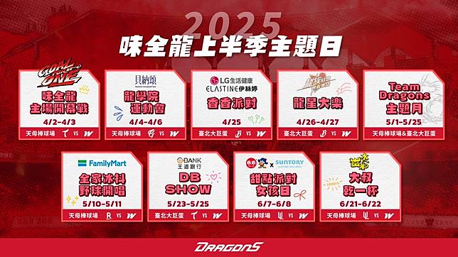 味全龍4月2日天母主場開幕戰　26、27日龍星大樂邀群星嗨唱大巨蛋
