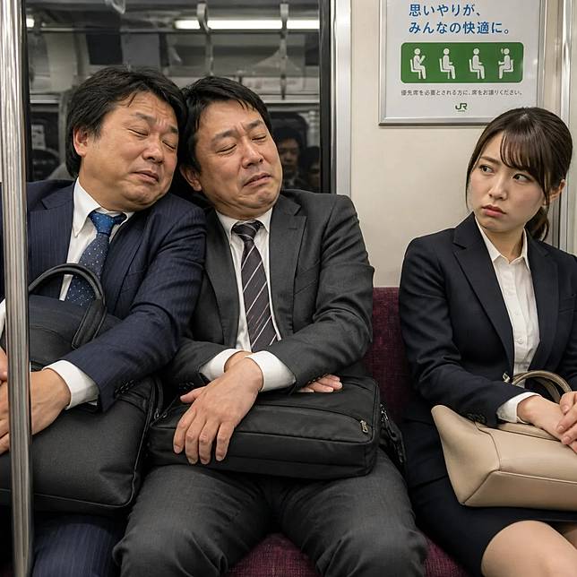 日本網友抱怨曾發生身邊只有一個座位，兩個人硬要擠在上面的擾人事件。示意圖片