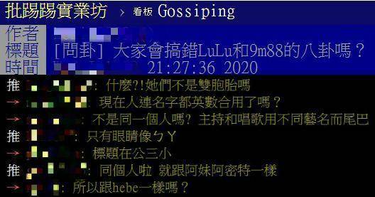 網友在PTT論壇提問︰「大家會搞錯LuLu和9m88的八卦嗎？」（翻攝自PTT）