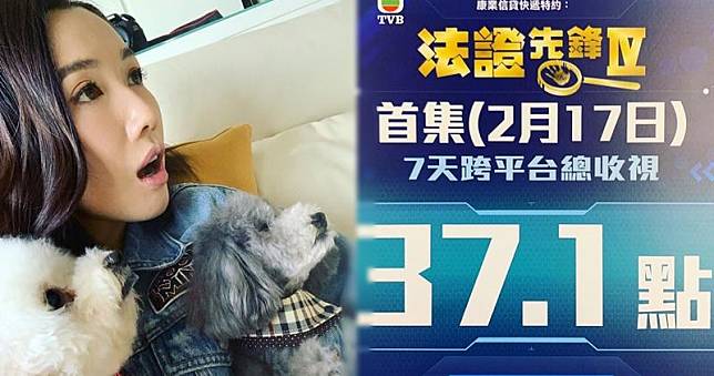 李施嬅望見《法證先鋒IV》的37.1收視，驚喜到不敢相信。（李施嬅Instagram圖片 / 明報製圖）