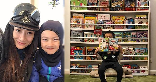 黃依汶購買大量中、英文圖書給兒子陳真。（黃依汶Instagram圖片 / 明報製圖）