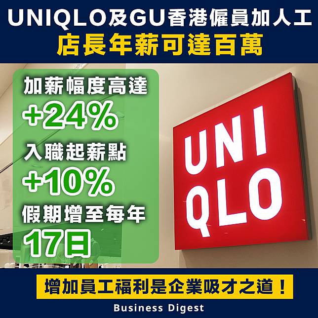 【UNIQLO】UNIQLO及GU香港僱員加人工，店長年薪可達百萬