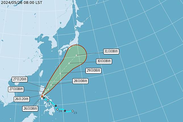 中央氣象署今天上午8點發布颱風消息，輕颱「艾維尼」生成。（取自中央氣象署）