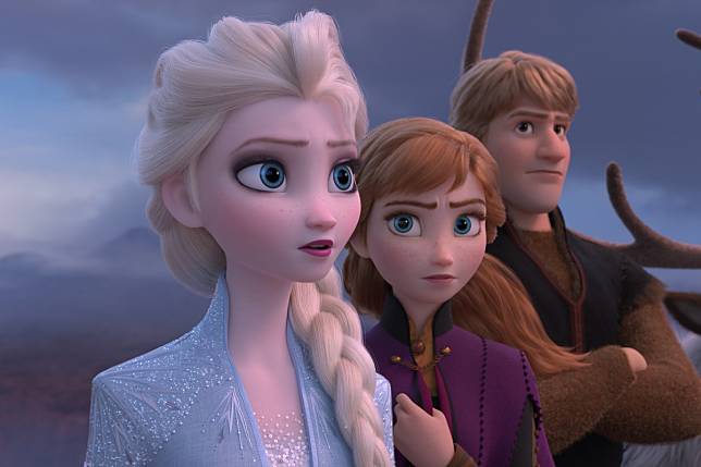 Frozen 2 stars ice princess sisters Elsa and Anna, who with iceman Kristoff, snowman Olaf and Sven the reindeer set off on another adventure to discover the origin of Elsa’s powers. Photo: Walt Disney Animation Studios