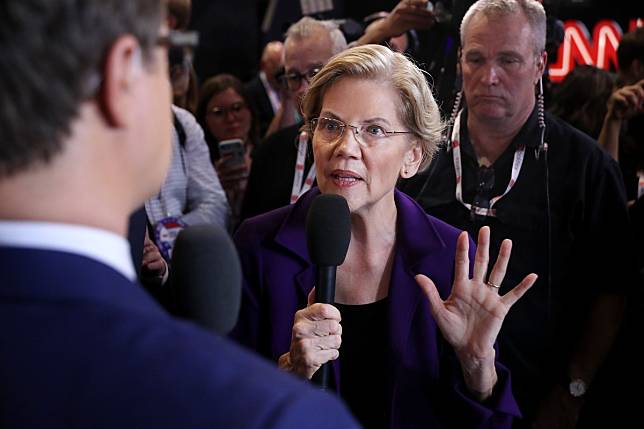 Presidential candidate Senator Elizabeth Warren is seen following the fourth Democratic presidential debate on Tuesday. Photo: AFP