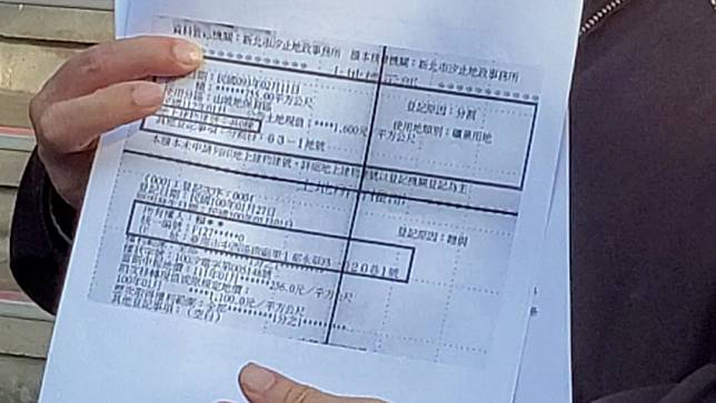 邱毅拿出新北市汐止區地政事務所的地籍謄本，賴皮寮的地址為中福路84號。呂志明攝