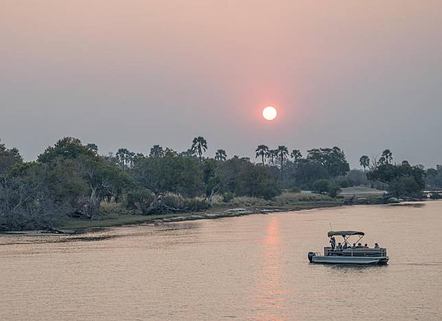 This photo taken on Aug. 23, 2023 shows a boat on the Zambezi River in Zambia. (Xinhua/Wang Guansen)