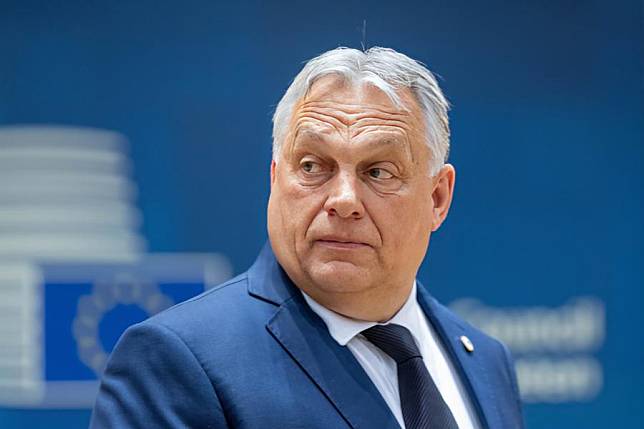 Hungarian Prime Minister Viktor Orban attends the EU special summit in Brussels, Belgium, on April 17, 2024. (Xinhua/Meng Dingbo)