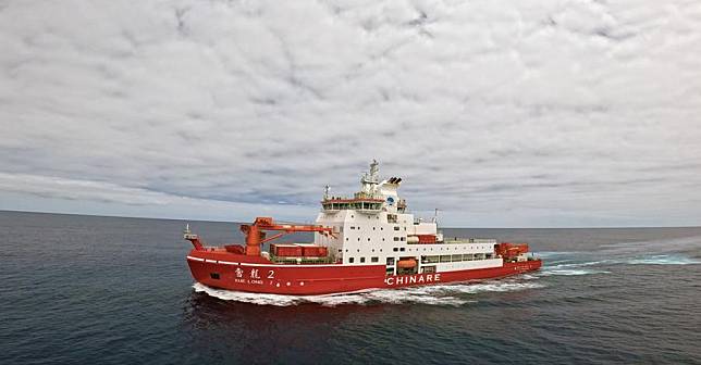 An aerial drone photo shows China's research icebreaker Xuelong 2 sailing in the sea. Currently on China's 41st Antarctic expedition, research icebreakers Xuelong and Xuelong 2, or Snow Dragon and Snow Dragon 2, will begin to plough through the belt of prevailing westerlies on Tuesday. (Photo by Chen Dongbin/Xinhua)