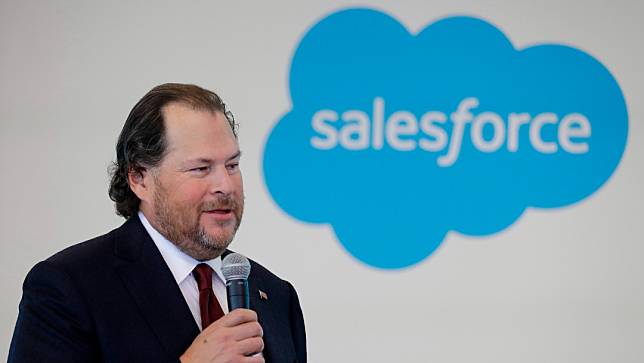 Salesforce執行長班紐夫。圖為2019年5月16日在印第安納波利斯。美聯社