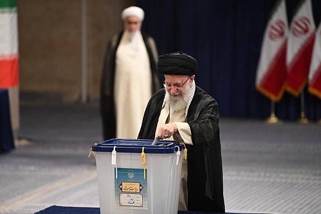 Iran's Supreme Leader Ali Khamenei casts his ballot for Iran's 14th presidential election at a polling station in Tehran, Iran, June 28, 2024. (Xinhua/Shadati)