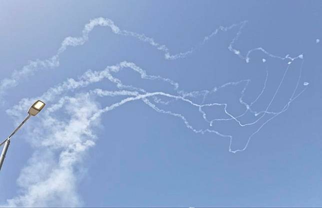 This photo posted on social media shows Israeli air defense systems launched for interception in northern Israel on July 4, 2024. (Xinhua)