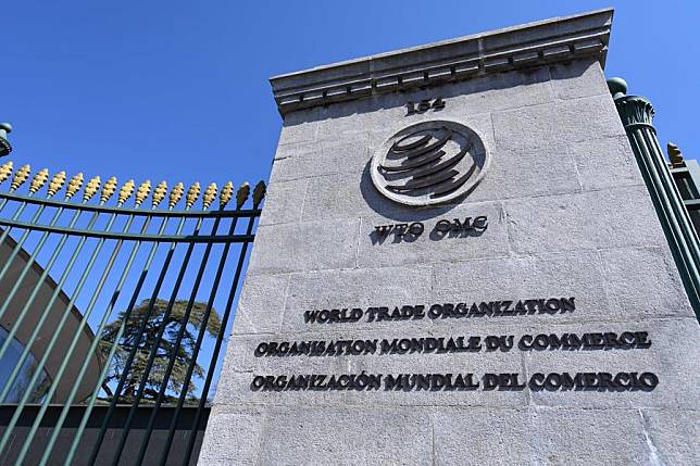 A logo of the World Trade Organization (WTO) is seen in Geneva, Switzerland, on April 5, 2023. (Xinhua/Lian Yi)