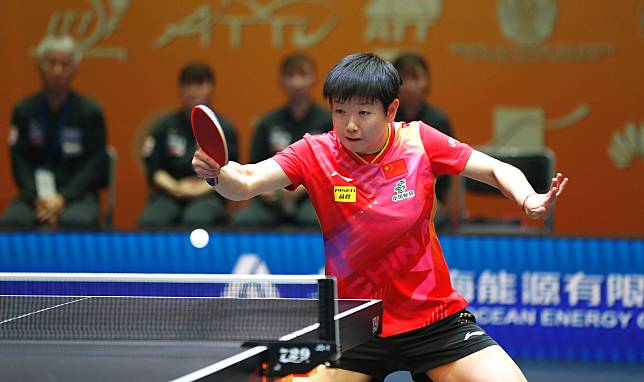 Sun Yingsha hits a shot against Mima Ito during the women's team final at the 27th ITTF-Asian Table Tennis Championships in Astana, Kazakhstan, Oct. 10, 2024. (Xinhua)