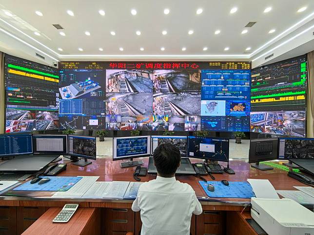 A staff member works at the production dispatch center of the Huayang No. 2 Coal Mine in Yangquan City, north China's Shanxi Province, Aug. 1, 2024. (Xinhua/Li Xin)