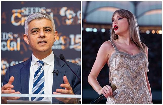 沙迪克汗因收受泰勒絲演唱會公關票遭受調查。（翻攝Sadiq Khan 臉書、Taylor Swift IG）