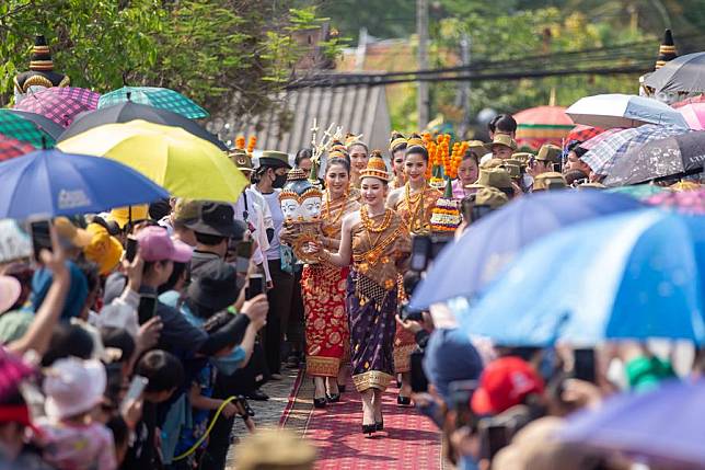 People participate in the celebration of the Songkran Festival in Luang Prabang, Laos, April 16, 2024. (Photo by Kaikeo Saiyasane/Xinhua)