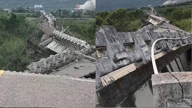 花蓮玉里高寮大橋倒塌。（圖／翻攝自記者爆料網）