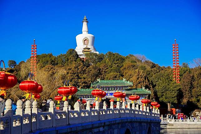 Beihai Park is decorated with lanterns in Beijing, capital of China, Jan. 19, 2025. Lanterns and light installations have been arranged across China for the upcoming Spring Festival, or the Chinese Lunar New Year, which falls on Jan. 29 this year. (Photo by Li Menglan/Xinhua)