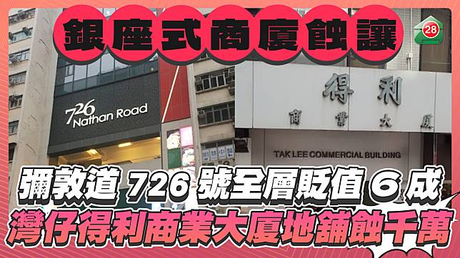 銀座式商廈連環蝕讓 彌敦道726號全層貶值6成 灣仔得利商業大廈地舖蝕千萬