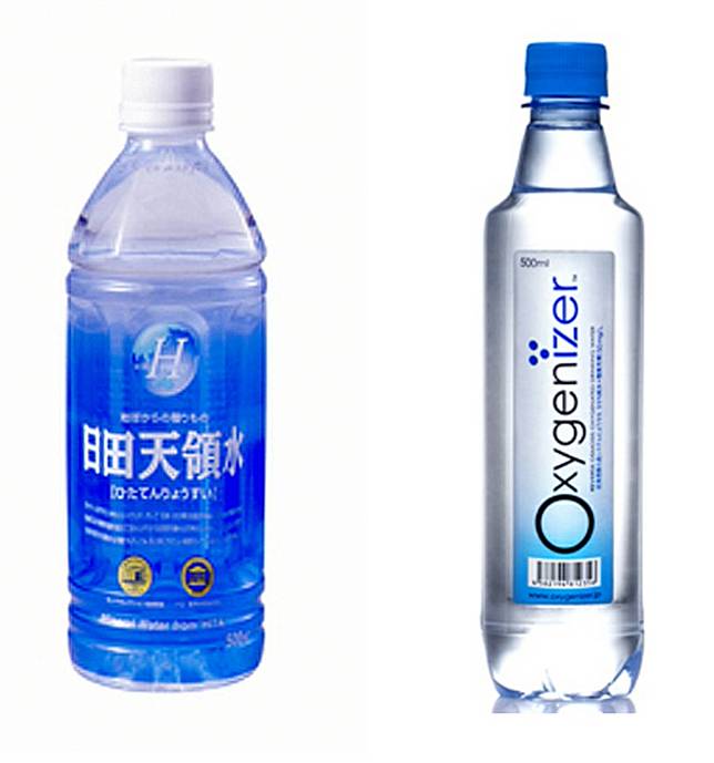 (左)日田天領水-純天然活性氫礦泉水(500cc)，售價65元；(右) 歐思捷Oxygenizer 36倍氧氣水(500ml)，售價65元。(圖片來源/台隆手創館)