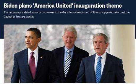 拜登將與前任總統克林頓(中)、小布希(右)及歐巴馬(左)一起出席就職典禮強調「團結」。   圖 : 翻攝自NBC網頁