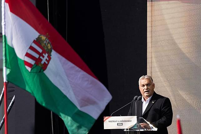 Hungarian Prime Minister Viktor Orban speaks during an event marking the 68th anniversary of the 1956 revolution in Budapest, Hungary, on Oct. 23, 2024. (Photo by Attila Volgyi/Xinhua)