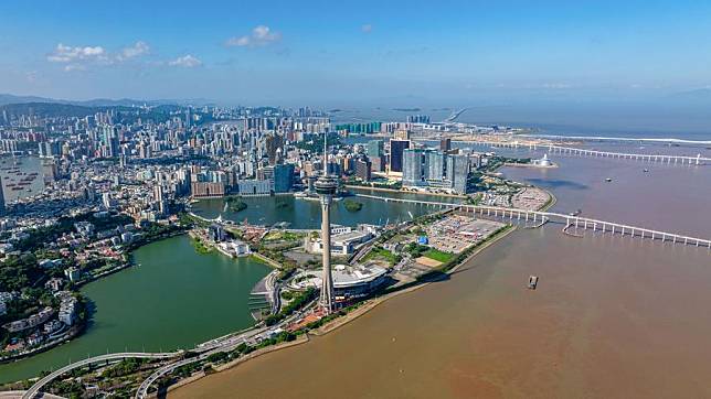 An aerial drone photo shows a view of Macao Peninsula on Aug. 3, 2024. (Xinhua/Cheong Kam Ka)