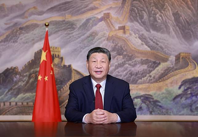 Chinese President Xi Jinping delivers a New Year message through China Media Group and the internet Tuesday evening in Beijing to ring in 2025. (Xinhua/Ju Peng)