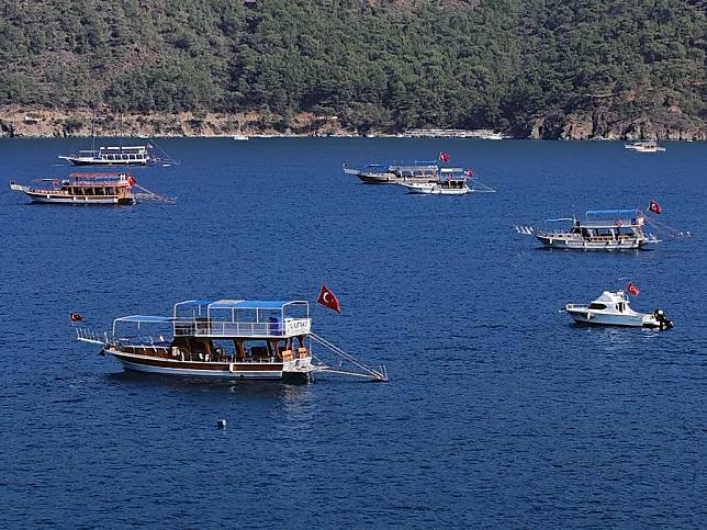 Ferries heading to Greek islands are seen in the Bodrum district of Mugla, Türkiye, July 5, 2024. (Mustafa Kaya/Handout via Xinhua)