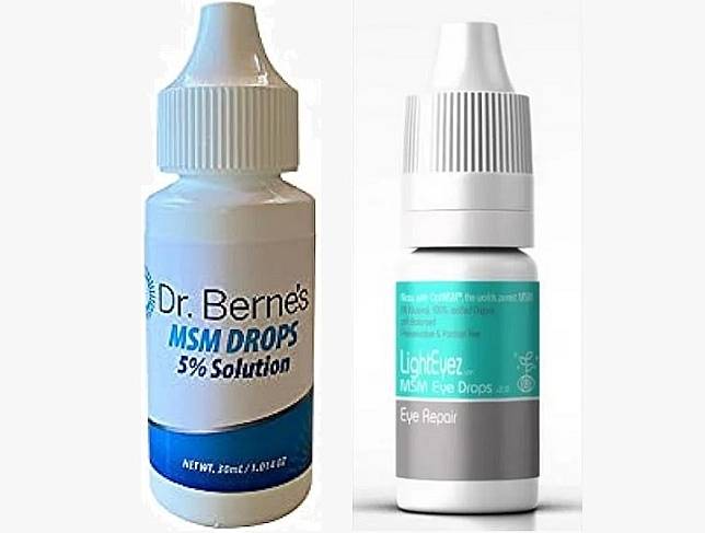 FDA發聲明停用「Dr. Berne's MSM Drops 5% Solution」及「LightEyez MSM Eye Drops-Eye Repair」兩款眼藥水。(合成圖)