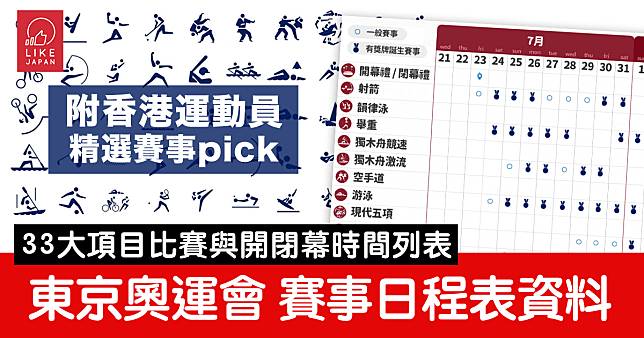 東京奧運賽事時間表：33大項目比賽與開閉幕時間完全合集