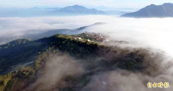 南投縣鹿谷鄉大崙山雲海及雲瀑美景，令人嘆為觀止。(記者謝介裕攝)