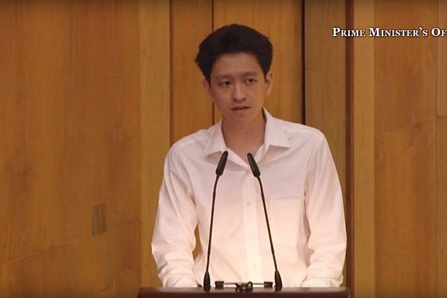 Li Shengwu speaks at the 2015 state funeral of his grandfather, Lee Kuan Yew. Photo: Singapore Prime Minister's Office