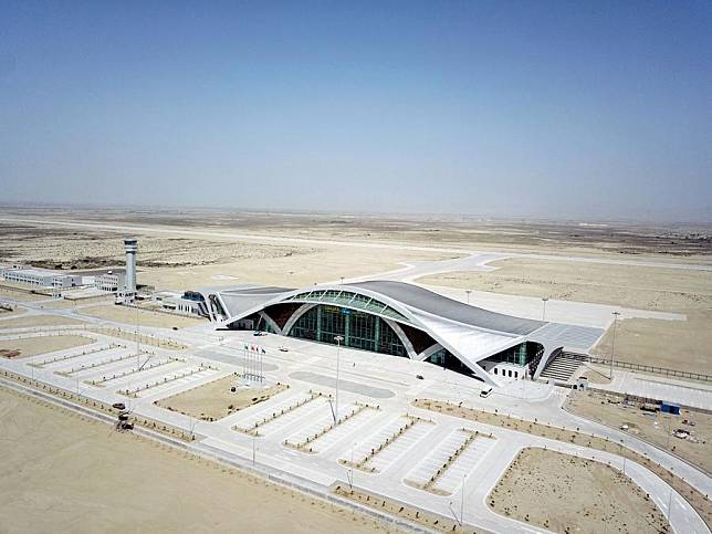 An aerial drone photo taken on Sept. 13, 2024 shows a view of the New Gwadar International Airport in Gwadar, Pakistan.(Xinhua/Ahmad Kamal)