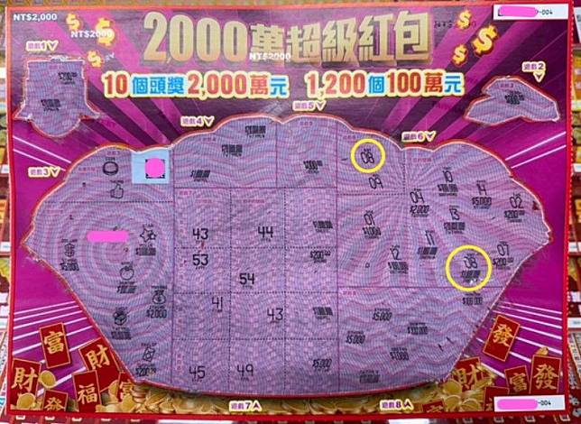 女子把刮刮樂2,000元獎金拿來換購「2,000萬超級紅包」，幸運刮中百萬。（台彩提供）