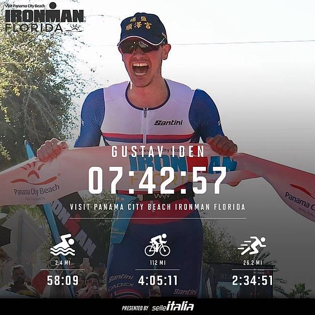挪威鐵人三項選手艾登在美國佛羅里達三鐵中逆轉奪冠。圖片來源：<a href=