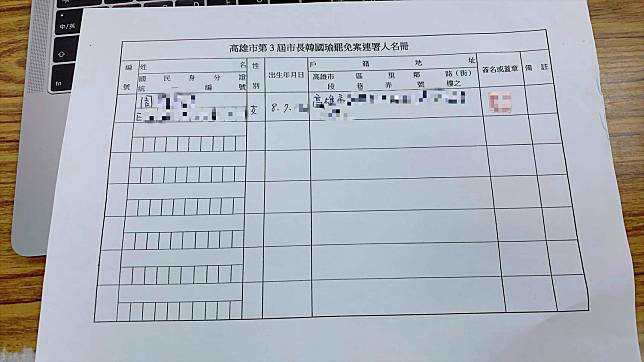 罷韓團體公民割草行動今(18)日在臉書po出一張民國8年出生、高齡101歲人瑞奶奶的罷韓連署書。   圖:公民割草行動臉書