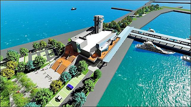 鹽埔泊區的客貨運專區中的候船中心模擬圖。(屏東縣政府提供)