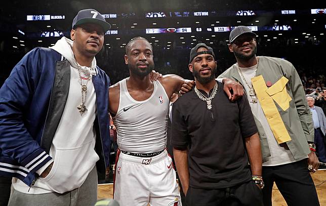（右起）LeBron James、Chris Paul、Dwyane Wade、Carmelo Anthony。（達志影像資料照）