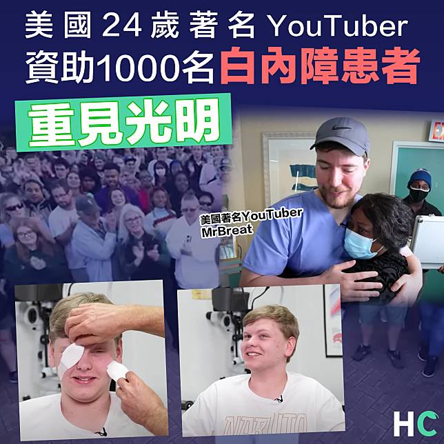 【善舉】美國24歲著名YouTuber短短三周   免費資助1000名白內障患者重見光明