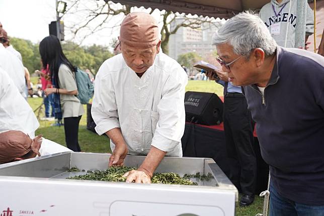 新北市「三峽綠茶季」活動昨日登場，現場民眾觀摩茶師揉茶。（記者吳瀛洲攝）