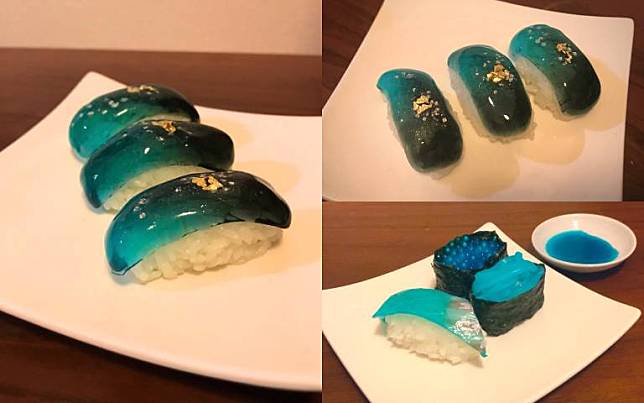 來自外星的食物？！超夢幻海洋藍「青壽司」，撒上金箔更添神秘感！