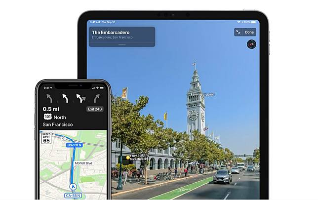 國外科技網站普遍認為，蘋果在3D環視、Siri導航與隱私保護上表現出色，更勝Google Maps。   圖：取自蘋果地圖